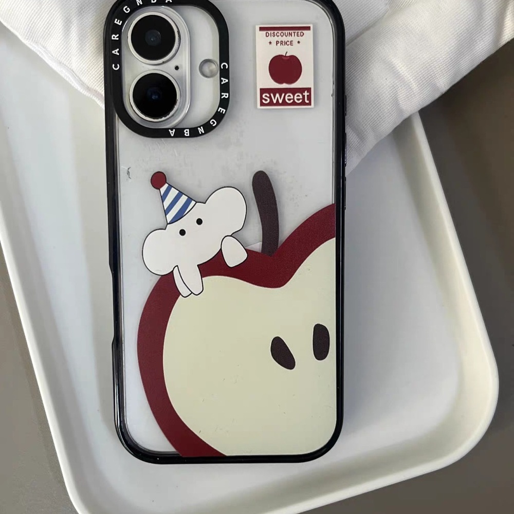 Cute Apple & Elephant iPhone Case - White, Red & Cream